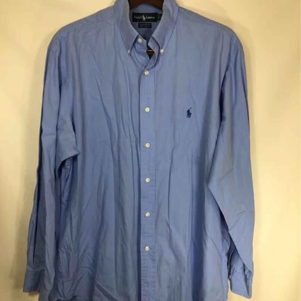 Ralph Lauren Shirt Mens 17 Blue Yarmouth Dress Button Up Long Sleeve